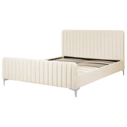 Beliani Bed Velvet Lunan 160 X 200 Cm (Eu King Size) Light Beige - thumbnail 4