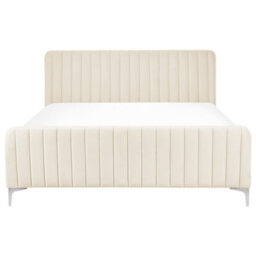 Beliani Bed Velvet Lunan 160 X 200 Cm (Eu King Size) Light Beige - thumbnail 5