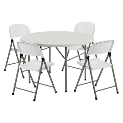 Harbour Housewares Folding Camping Picnic Table & Chair Set - 120Cm (4Ft) - White - image 1