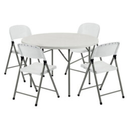 Harbour Housewares Folding Camping Picnic Table & Chair Set - 120Cm (4Ft) - White - thumbnail 1