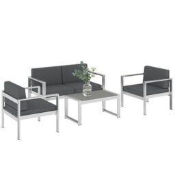 Outsunny 4 Seater Aluminium Garden Furniture Sofa Set With Olefin Cushions - thumbnail 2