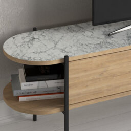 Decortie Otis Modern Tv Unit Multimedia Centre Oak White Marble Effect Metal Leg Storage Cabinet 160Cm - thumbnail 6
