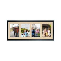 AK Frames 50X20Cm Black Sleek Multi Photo Frame With Ivory Mount - Holds 4 Apertures (4X) 6X4 Photos - thumbnail 1