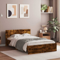 Berkfield Bed Frame With Headboard And Led Smoked Oak 140X190 Cm - thumbnail 4
