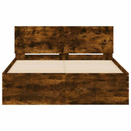 Berkfield Bed Frame With Headboard And Led Smoked Oak 140X190 Cm - thumbnail 7