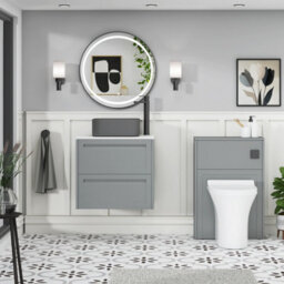 Royal Bathrooms Royal Bathroom Elmore 600mm Pebble Grey Wall Mounted Bathroom Vanity Unit 2 Drawer Plain White Worktop With Art Square Basin - thumbnail 5