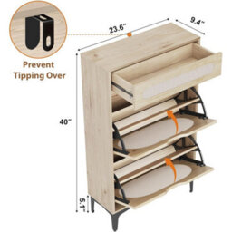 Rattan Shoe Cabinet Shoe Storage With 2 Flip Doors And Drawer Natural - thumbnail 2