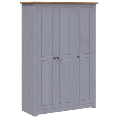 Berkfield Stylish 3-Door Wardrobe Grey 118X50X171.5 Cm Pine Panama Range