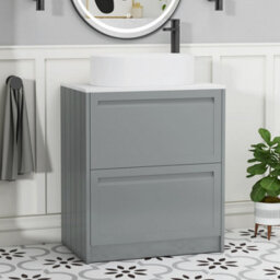 Royal Bathrooms Royal Bathroom Elmore 700mm Matt Pebble Grey Freestanding Countertop Bathroom Vanity Unit 2 Drawer With Peak Basin - thumbnail 1