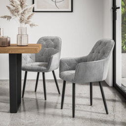 More4Homes Donni Dining Table And Chairs -  Concrete Effect Table Top W Black Legs + Anika Velvet Dining Chair Set Of 6 (Grey) - thumbnail 5