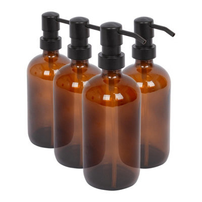 Harbour Housewares 500Ml Glass Soap Dispensers - 4X Amber Bathroom Kitchen Spa Refillable Hand Wash Or Lotion Bottle With Pump - image 1