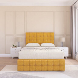 "Sloomy 5Ft Berlin Divan Bed Base Mustard Plush ,4 Drawers, 12"" Footboard & 26"" Struts Headboard - King" - thumbnail 2