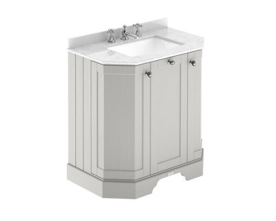 Hudson Reed Floor Standing 3 Door Angled Vanity Unit With 3 Tap Hole White Marble Top & Basin, Timeless Sand, 786 X 470 mm - image 1