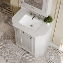Hudson Reed Floor Standing 3 Door Angled Vanity Unit With 3 Tap Hole White Marble Top & Basin, Timeless Sand, 786 X 470 mm - thumbnail 3
