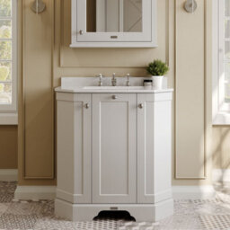 Hudson Reed Floor Standing 3 Door Angled Vanity Unit With 3 Tap Hole White Marble Top & Basin, Timeless Sand, 786 X 470 mm - thumbnail 2