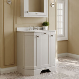 Hudson Reed Floor Standing 3 Door Angled Vanity Unit With 3 Tap Hole White Marble Top & Basin, Timeless Sand, 786 X 470 mm - thumbnail 4