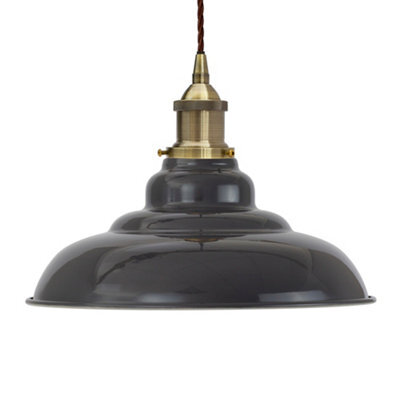 Slate Grey St Edmund's Painted Dome Pendant Light With Antique Brass Lamp Holder And Brown Twisted Cable - Se Home - image 1