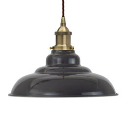 Slate Grey St Edmund's Painted Dome Pendant Light With Antique Brass Lamp Holder And Brown Twisted Cable - Se Home
