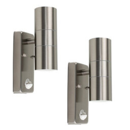 Valuelights 2 X Stainless Steel Up/down Outdoor Security Wall Lights Pir Motion Sensor Ip44 Rated With Gu10 Led Bulbs Warm White