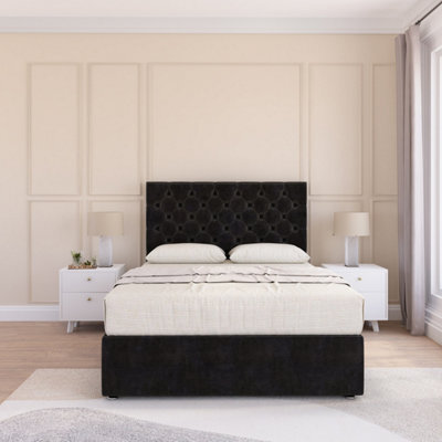 Sloomy Mayfair Black Plush 4Ft6 Memory Foam Bed Set With 2 Drawers, Mattress & Headboard- Double - image 1