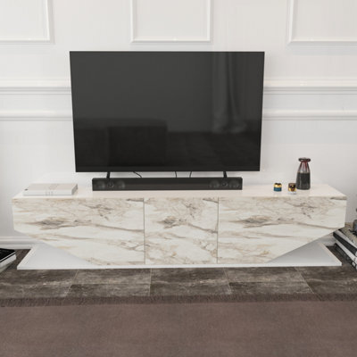 Decorotika Pearl Tv Stand Tv Unit For Tvs Up To 71 Inch White Marble Effect And White - image 1