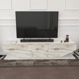 Decorotika Pearl Tv Stand Tv Unit For Tvs Up To 71 Inch White Marble Effect And White