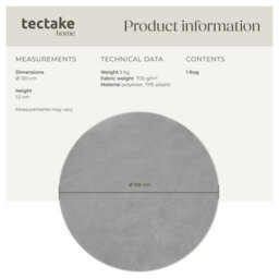 Tectake Rug Zonelle Short Pile And Ultra-Soft Carpet In Rectangular Or Round Design   120 Cm - Grey - thumbnail 6