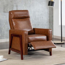 More4Homes Riley Push Back Soft Air Leather Modern Reclining Armchair Accent Home Cinema Recliner Chair Tan - thumbnail 1
