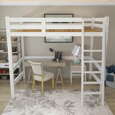 Loft Bunk Bed Single 3Ft Kids Pine Wood High Sleeper Loft Cabin Bedstead & Stair - image 1