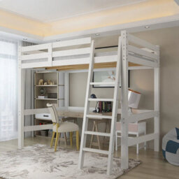 Loft Bunk Bed Single 3Ft Kids Pine Wood High Sleeper Loft Cabin Bedstead & Stair - thumbnail 3