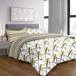 Ameha Printed Duvet Cover 2 Piece Set  With Matching Pillowcase Quilt Covers Ochre Stripe Single Size (135X200Cm) - thumbnail 5