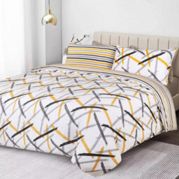 Ameha Printed Duvet Cover 2 Piece Set  With Matching Pillowcase Quilt Covers Ochre Stripe Single Size (135X200Cm) - thumbnail 4