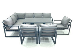 Fimous Aluminum Outdoor Garden Furniture Set Corner Sofa 3 Chairs Adjustable Rising Lifting Dining Table Sets Dark Grey - thumbnail 1