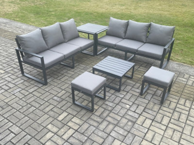 Fimous Aluminium 6 Pieces Garden Furniture Sofa Set With Cushions 8 Seater Outdoor Patio Set With Coffee Table Footstools - image 1