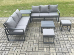 Fimous Aluminium 6 Pieces Garden Furniture Sofa Set With Cushions 8 Seater Outdoor Patio Set With Coffee Table Footstools - thumbnail 2