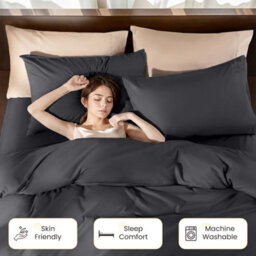 Aspire Homeware Grey Duvet Cover Set, Soft Microfiber & Reversible, Super King (L)220Cm X (W)260Cm - thumbnail 4
