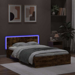 Berkfield Bed Frame With Headboard And Led Smoked Oak 120X200 Cm - thumbnail 3