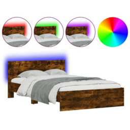 Berkfield Bed Frame With Headboard And Led Smoked Oak 120X200 Cm - thumbnail 2