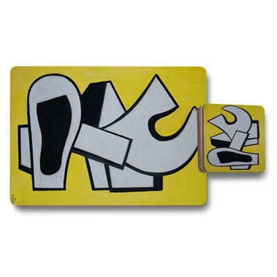Benjamin Tate Design Yellow Abstract Placemat And Coaster Set With Wood Base Collection Limited Edition - image 1