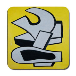 Benjamin Tate Design Yellow Abstract Placemat And Coaster Set With Wood Base Collection Limited Edition - thumbnail 3