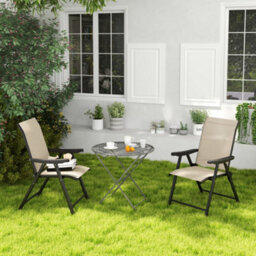 Outsunny Folding Garden Dining Chairs Set Of 2 With Mesh Seat, Brown - thumbnail 9