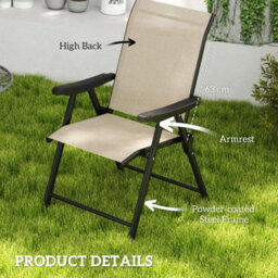 Outsunny Folding Garden Dining Chairs Set Of 2 With Mesh Seat, Brown - thumbnail 6