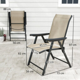 Outsunny Folding Garden Dining Chairs Set Of 2 With Mesh Seat, Brown - thumbnail 3