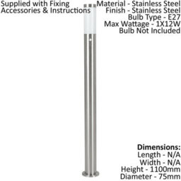 4 Pack Ip44 Outdoor Stainless Steel Bollard Lights With Pir Sensor - 1100mm Tall - thumbnail 2
