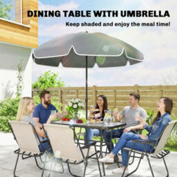 Outsunny 8 Piece Garden Dining Set With 6 Folding Chairs And Umbrella, Cream - thumbnail 6