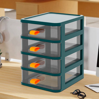 Living And Home Green 4-Tier Plastic Desktop Stationery Cosmetic Storage Box Makeup Drawer Organizer With Handle - image 1