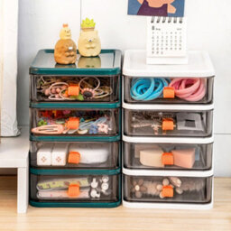 Living And Home Green 4-Tier Plastic Desktop Stationery Cosmetic Storage Box Makeup Drawer Organizer With Handle - thumbnail 3