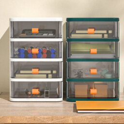 Living And Home Green 4-Tier Plastic Desktop Stationery Cosmetic Storage Box Makeup Drawer Organizer With Handle - thumbnail 2