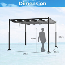 Costway 310 X 310Cm Outdoor Pergola Sunshade Pavilion Gazebo W/ Retractable Canopy - thumbnail 2