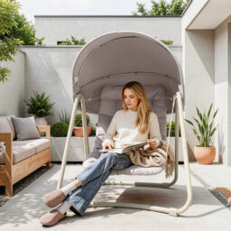 Sobuy Ogs62-Mi,  Outdoor Hanging Chair Garden Seating Garden Chairs Garden Sofa Swing Chair With Stand Adjustable Canopy - thumbnail 7